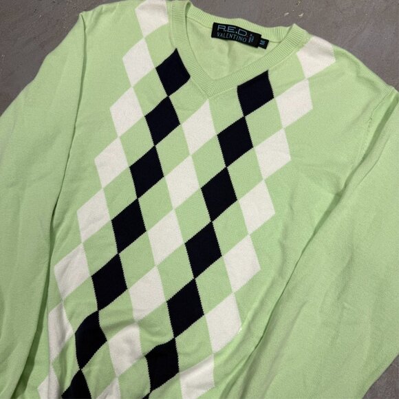 RED Valentino Garavani Knit V-Neck Sweater Made in Italy Pullover Diamond Medium - Picture 3 of 9